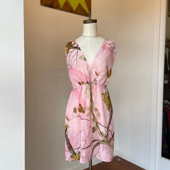 Y2K 2000s Pink RealTree by heartsoul Camo Sheer Mini Dress/Beach Cover up - Picture 1 of 7